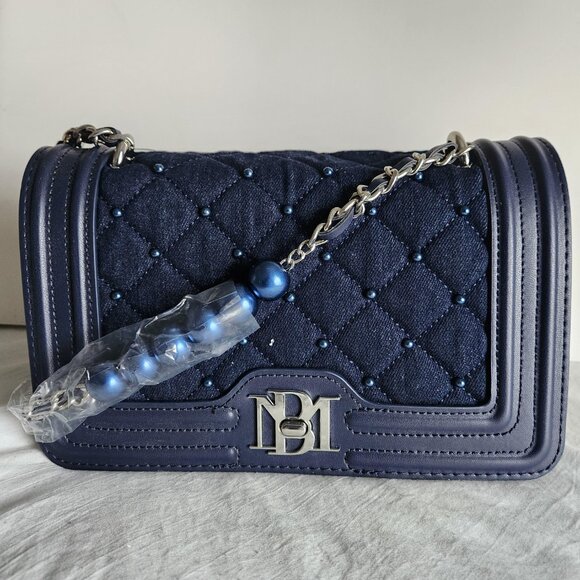 Badgley Mischka *NWT* Navy Denim Diamond quilted crossbody, adjustable strap - Picture 4 of 12